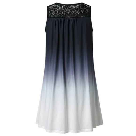 Black to White Tie Dye Lace Gradient V-Neck Sleeveless Beach Mini Dress Size 5XL - Picture 2 of 9